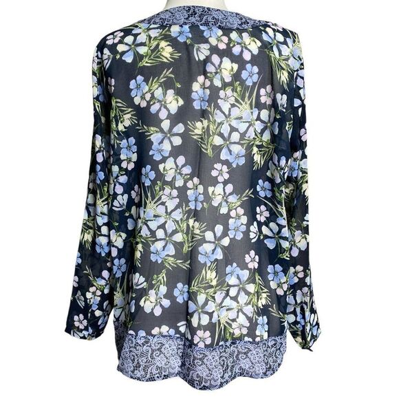 J. Jill Blouse Floral Sheer Blue Size Medium Petite - Picture 3 of 6